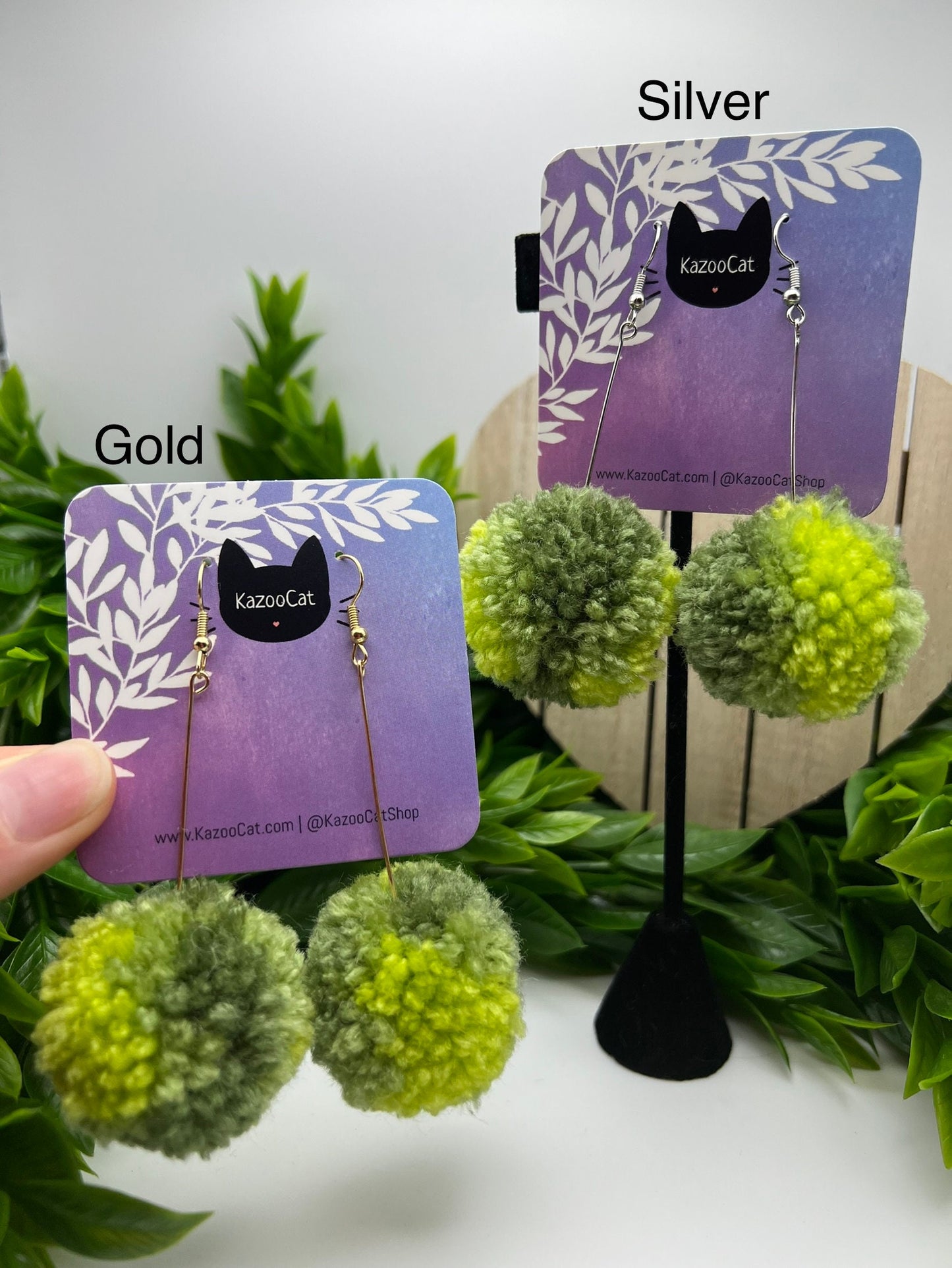 Green Ombre Pom Pom Earrings