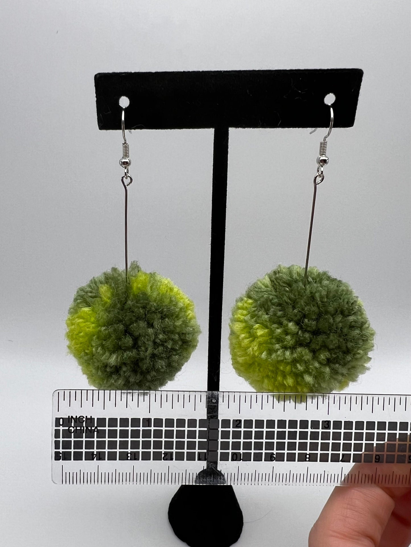 Green Ombre Pom Pom Earrings