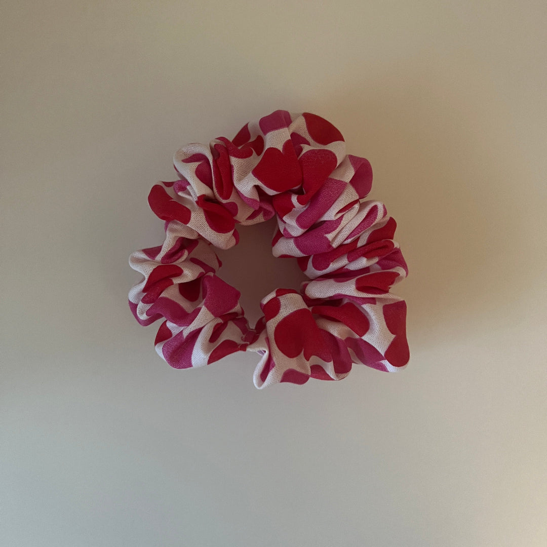 Pink and Red Heart Scrunchie