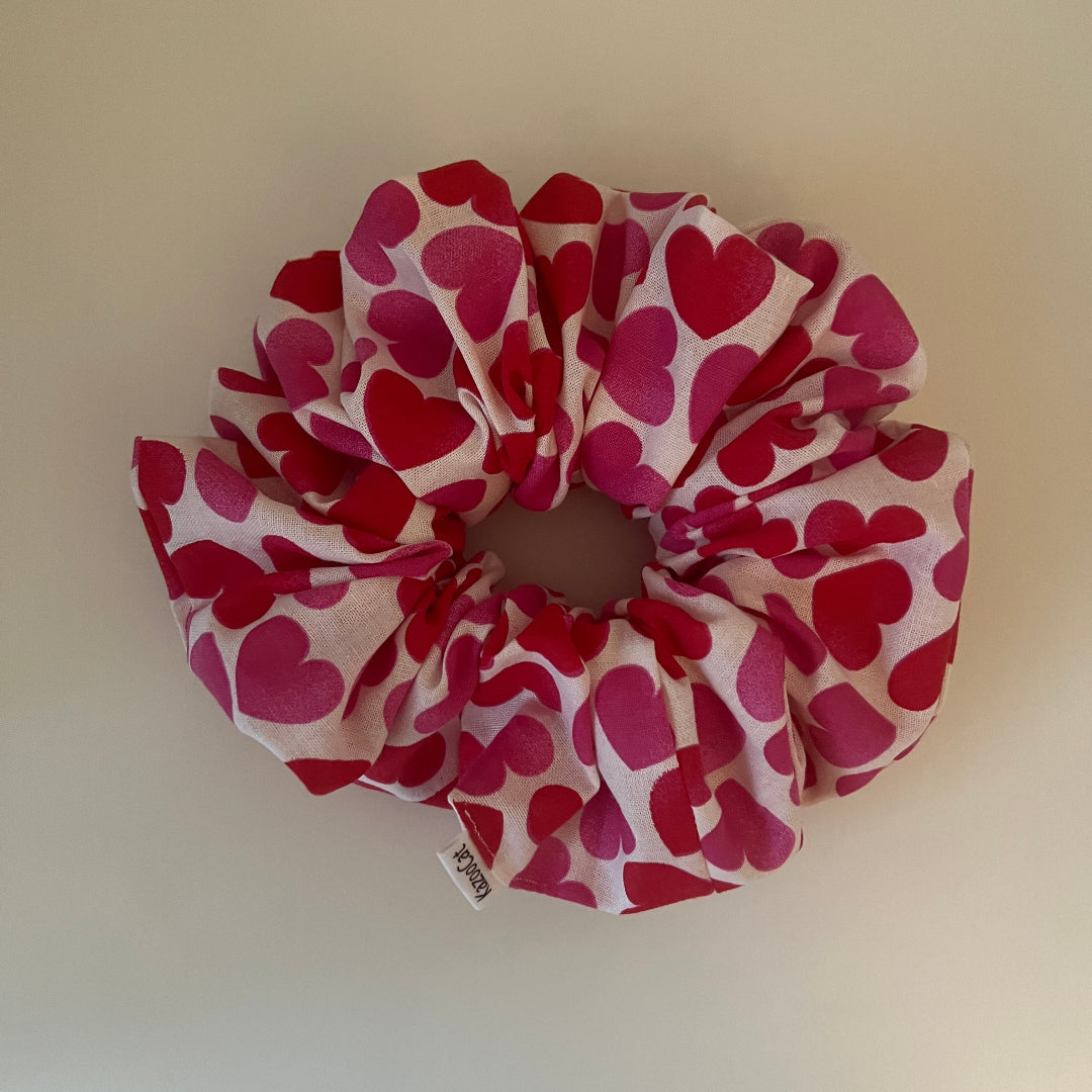 Pink and Red Heart Scrunchie