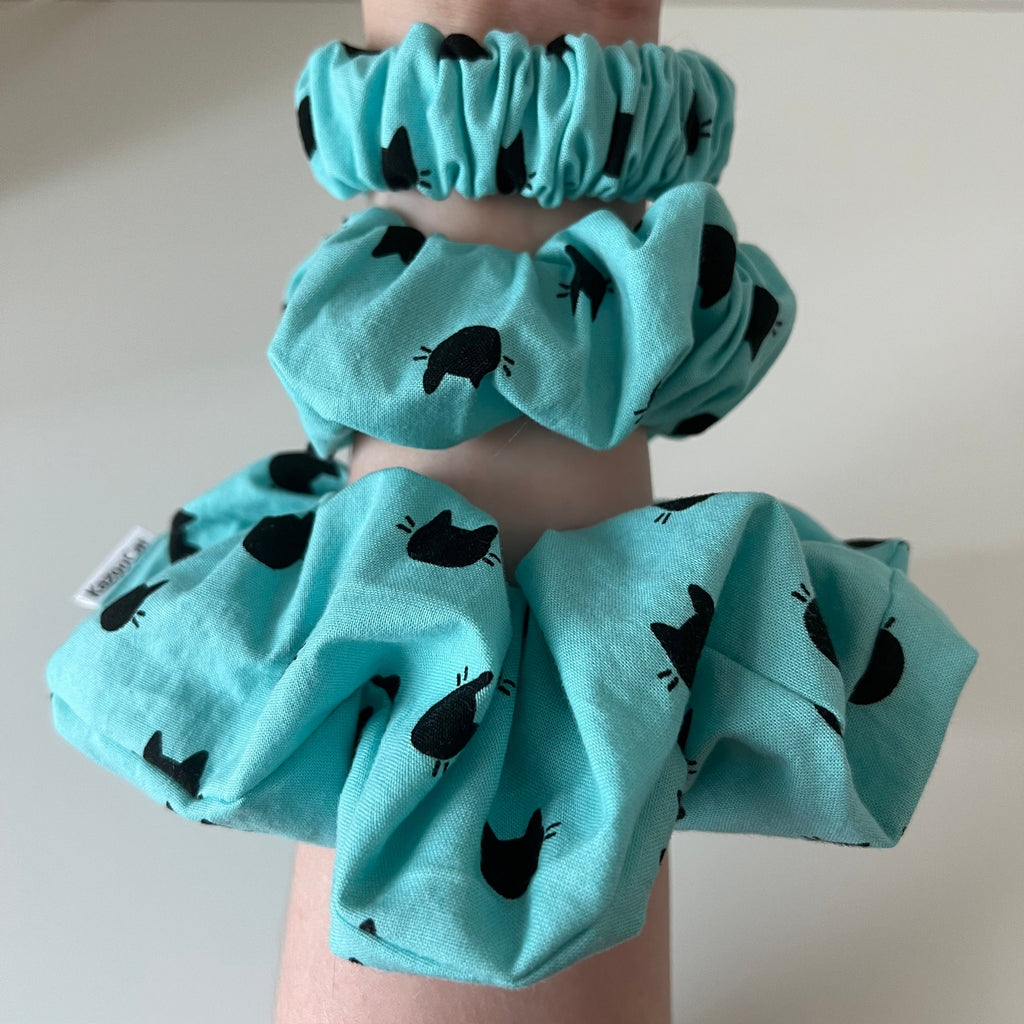 Turquoise Black Cat Scrunchie