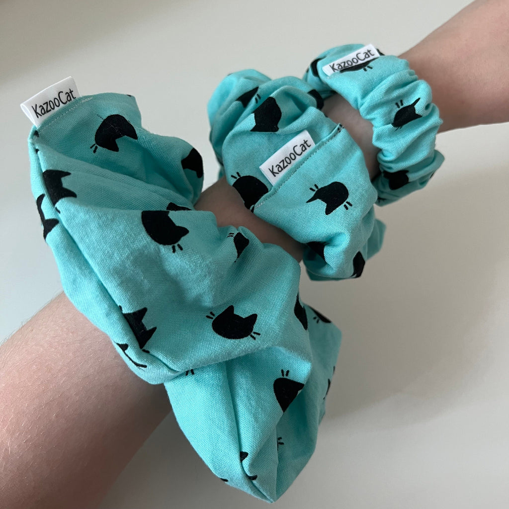 Turquoise Black Cat Scrunchie