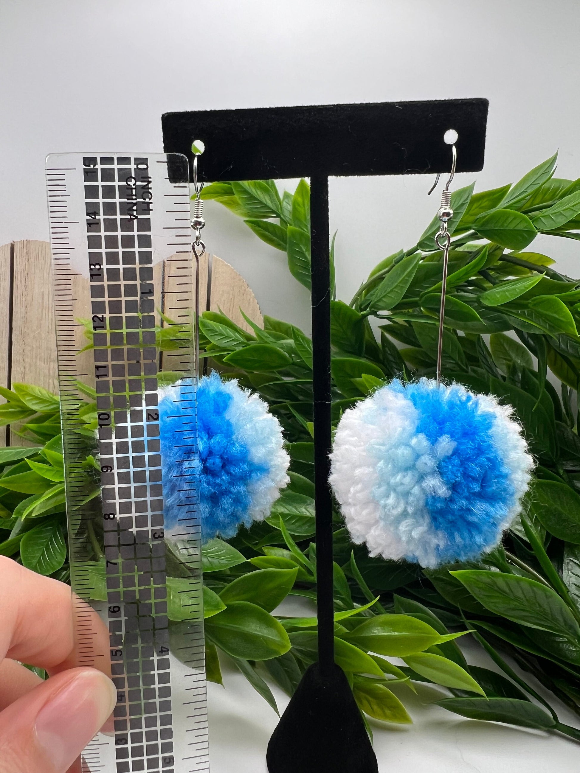 Light Blue Ombre Pom Pom Earrings