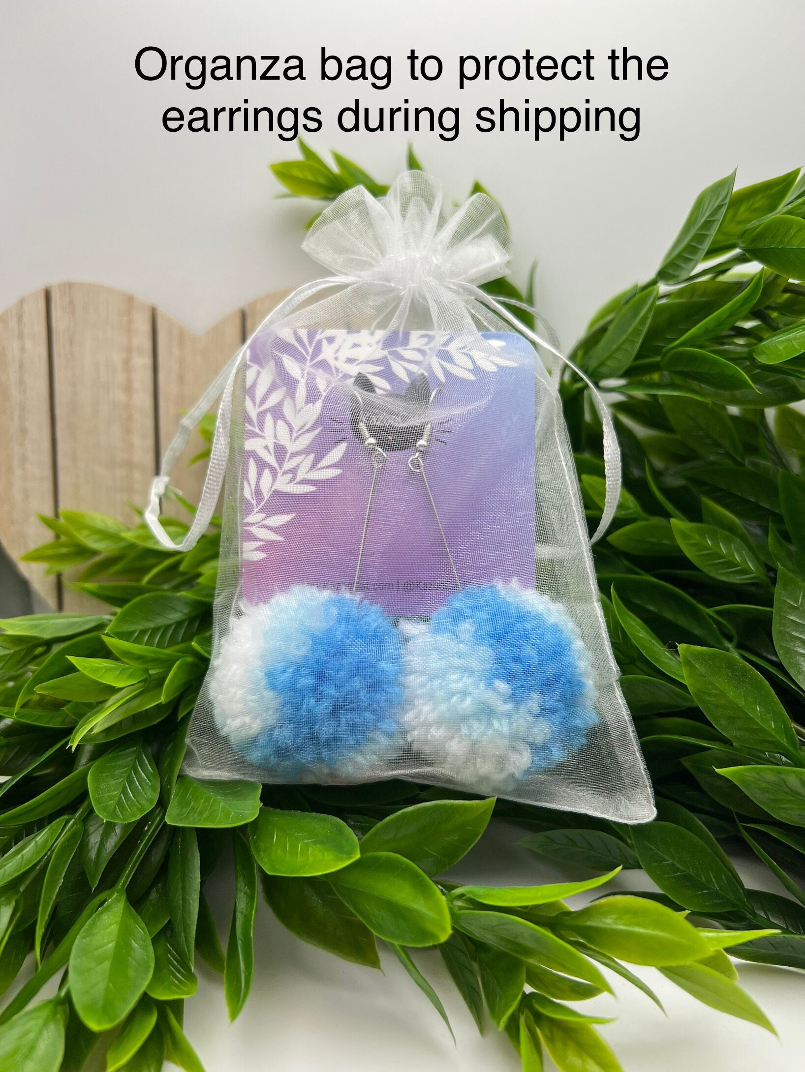 Light Blue Ombre Pom Pom Earrings