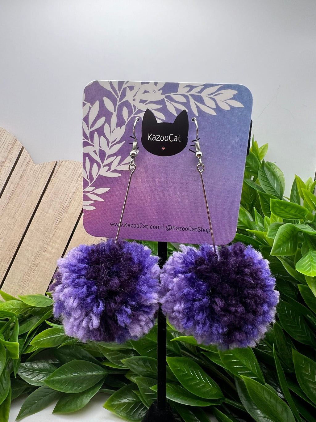 Purple Ombre Pom Pom Earrings