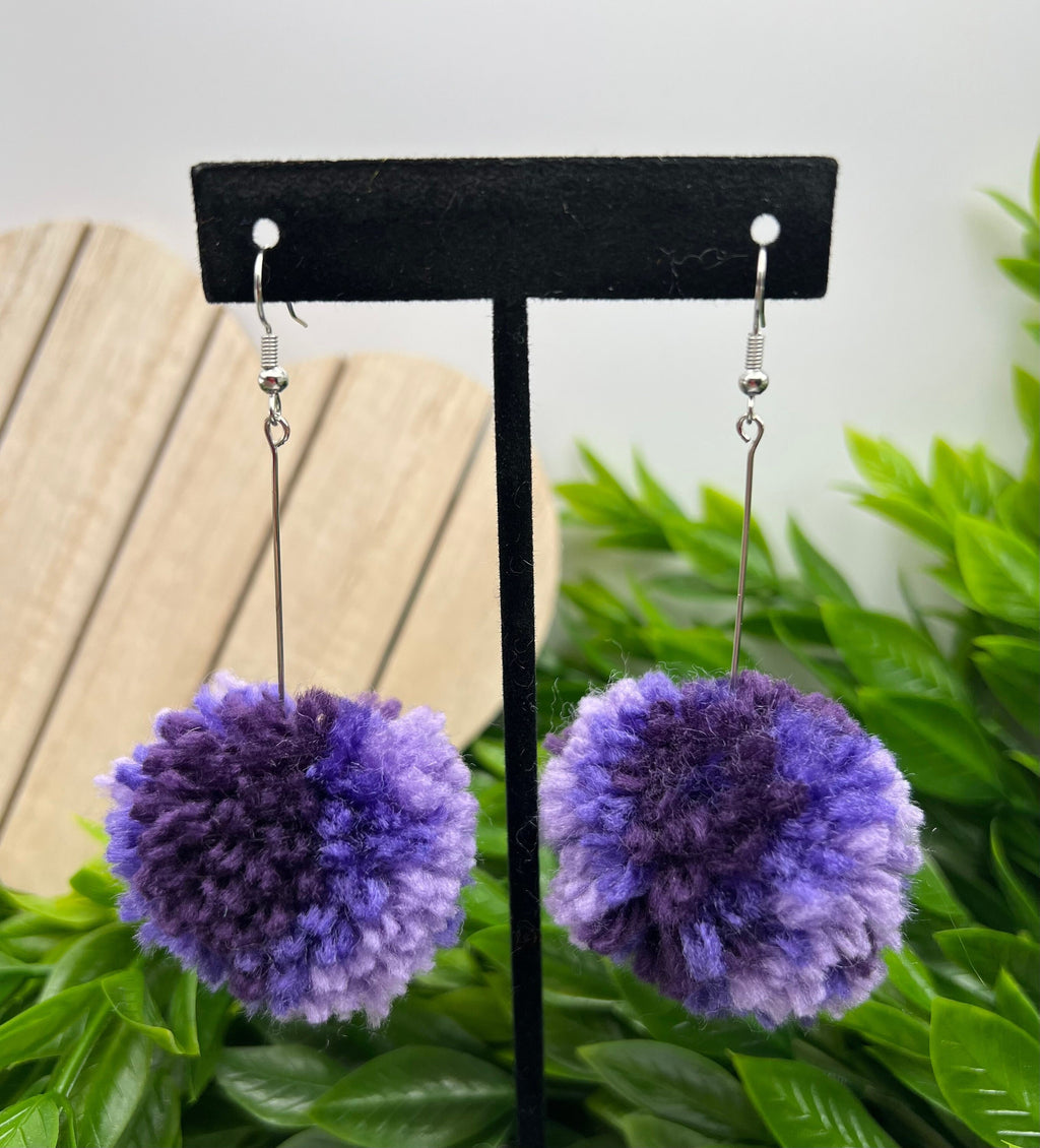 Purple Ombre Pom Pom Earrings