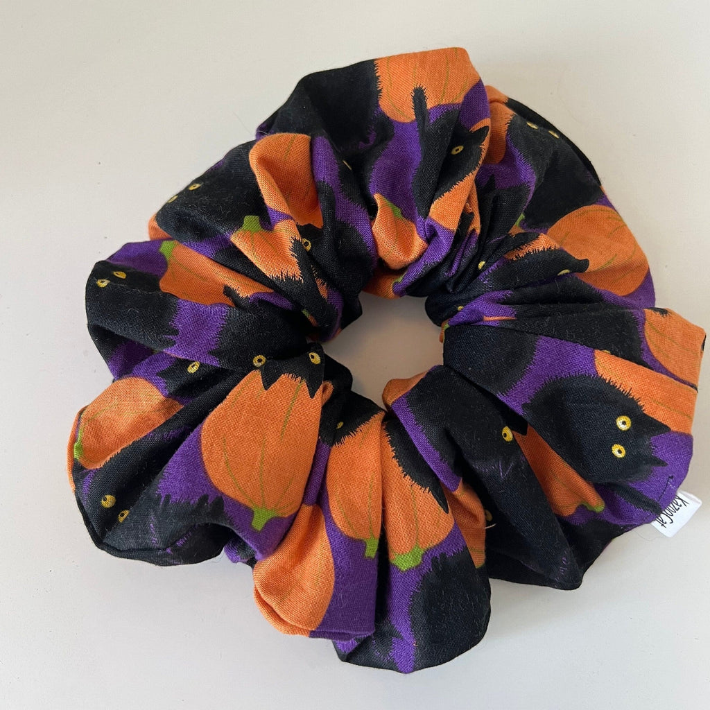 Big Black Cats with Pumpkins Scrunchie