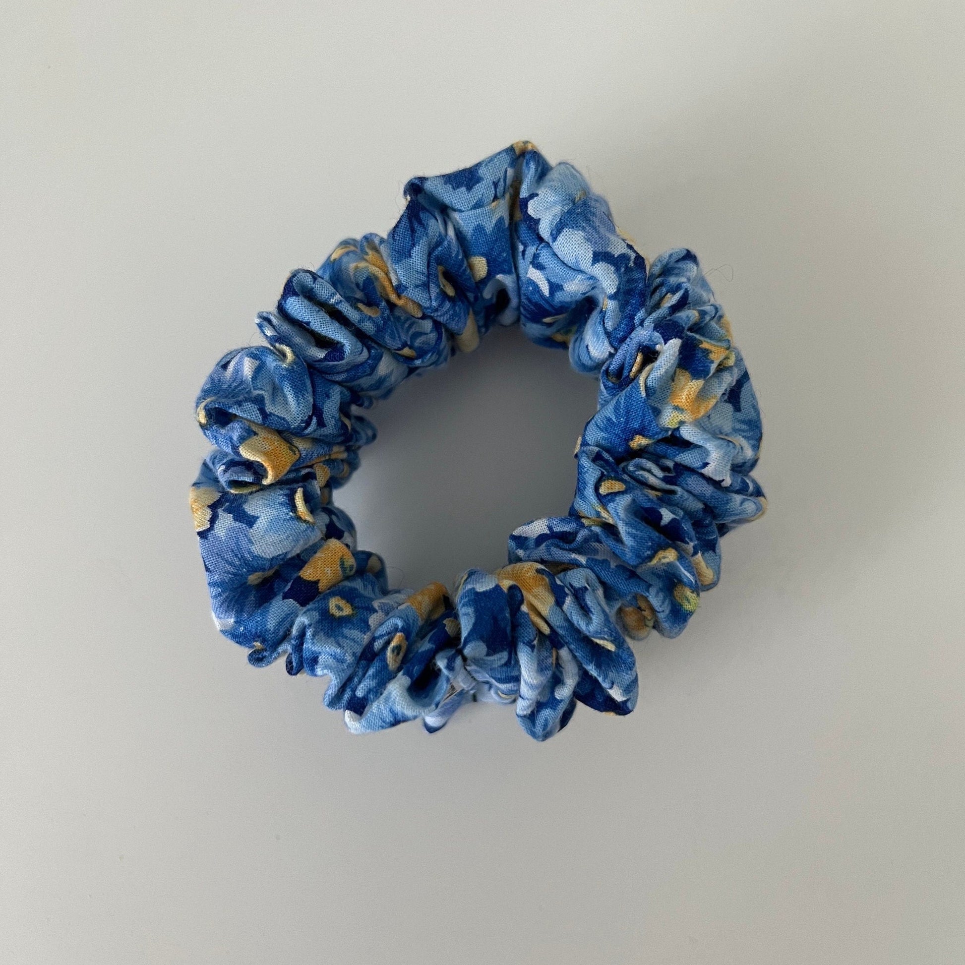 Floral Blue and Yellow Scrunchie