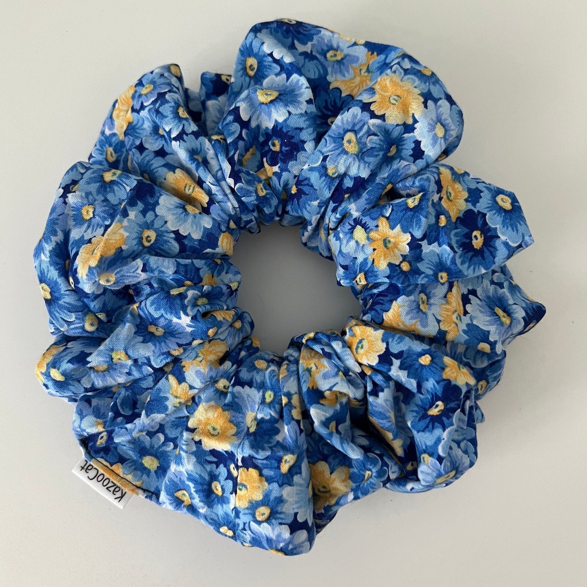 Floral Blue and Yellow Scrunchie