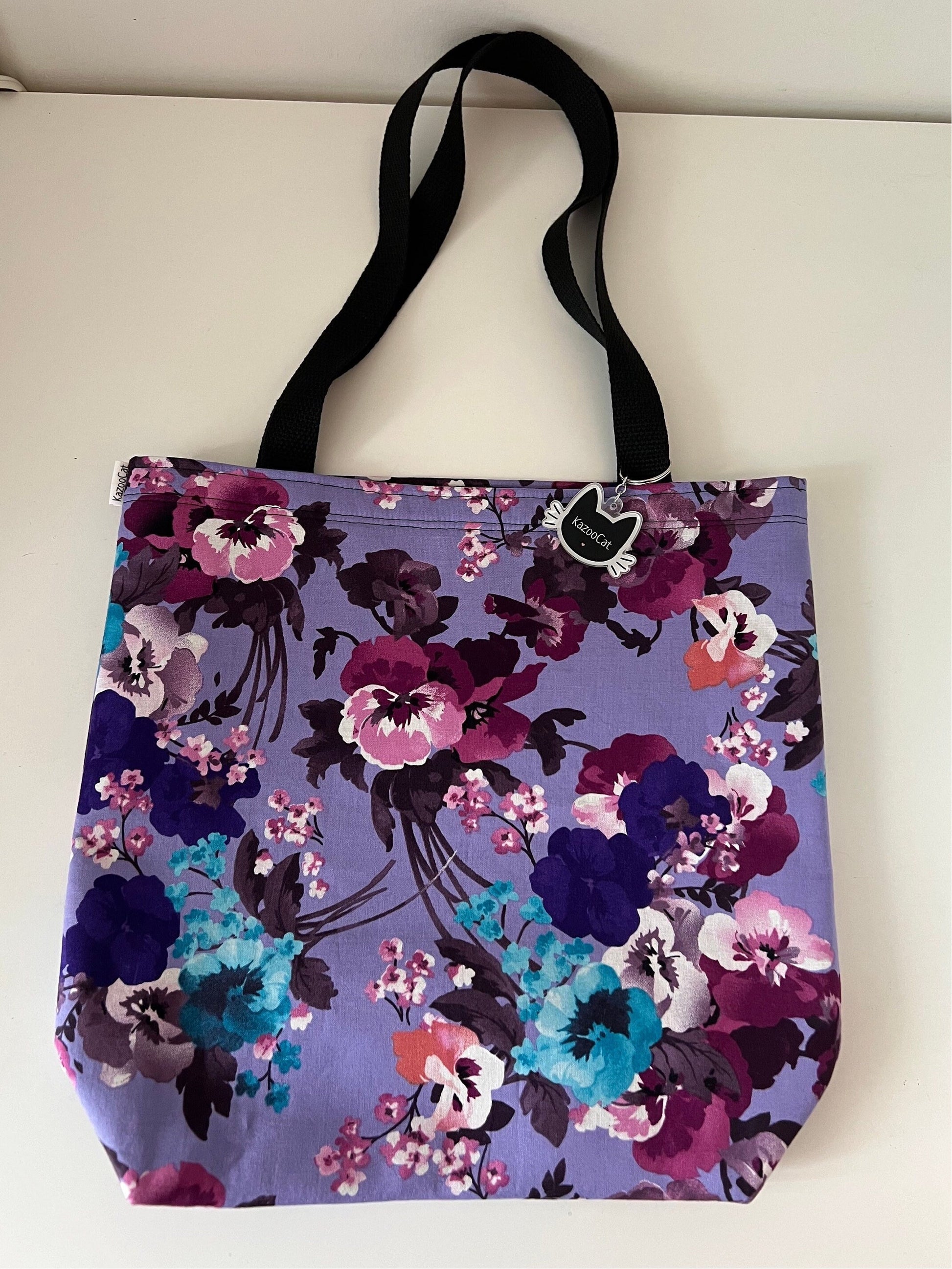 Purple and Blue Floral Tote Bag