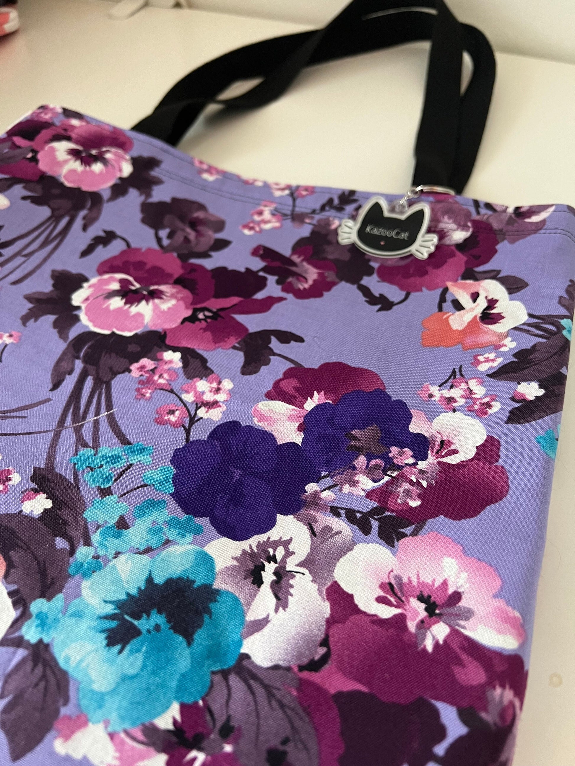 Purple and Blue Floral Tote Bag