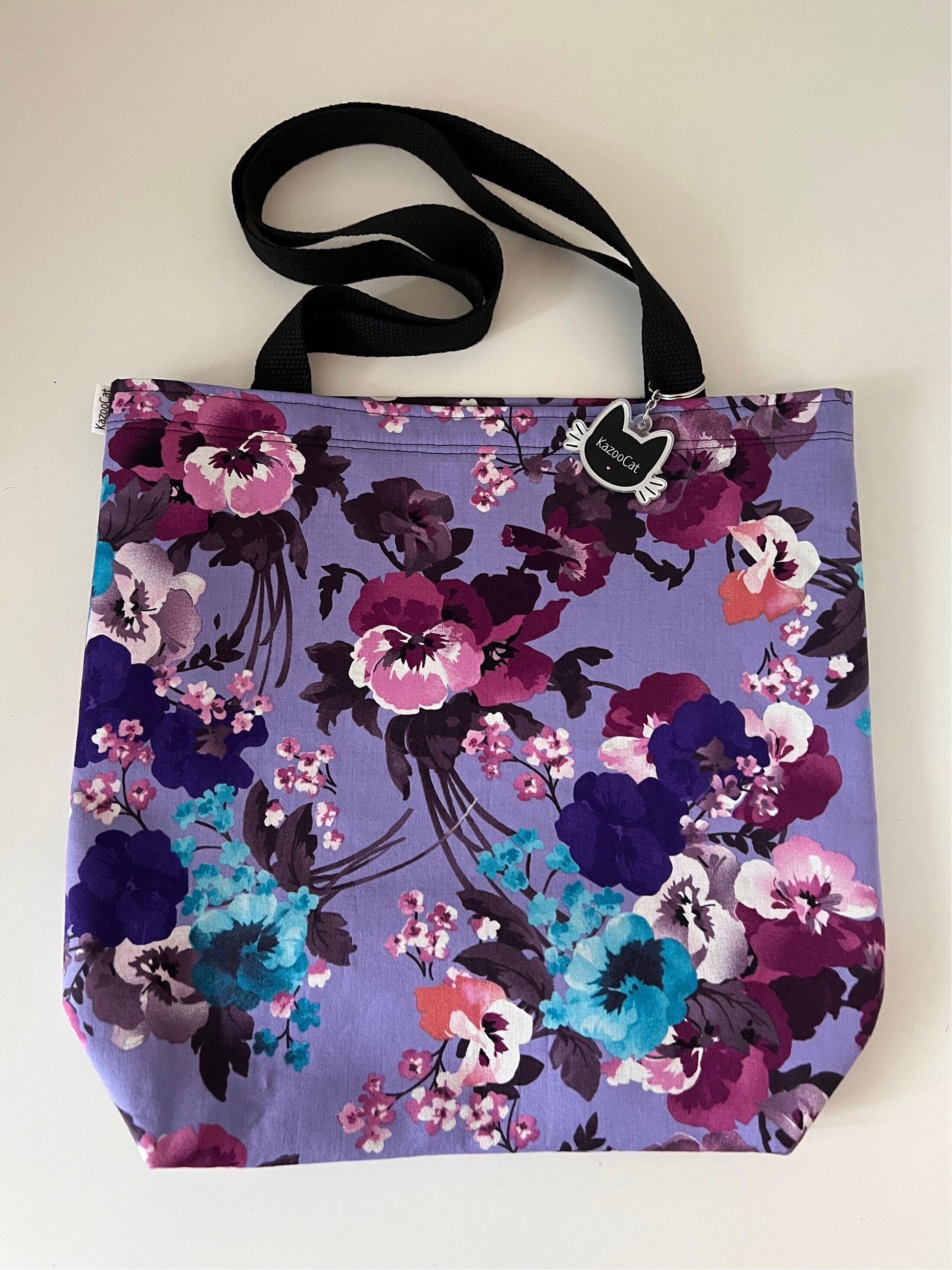 Purple and Blue Floral Tote Bag