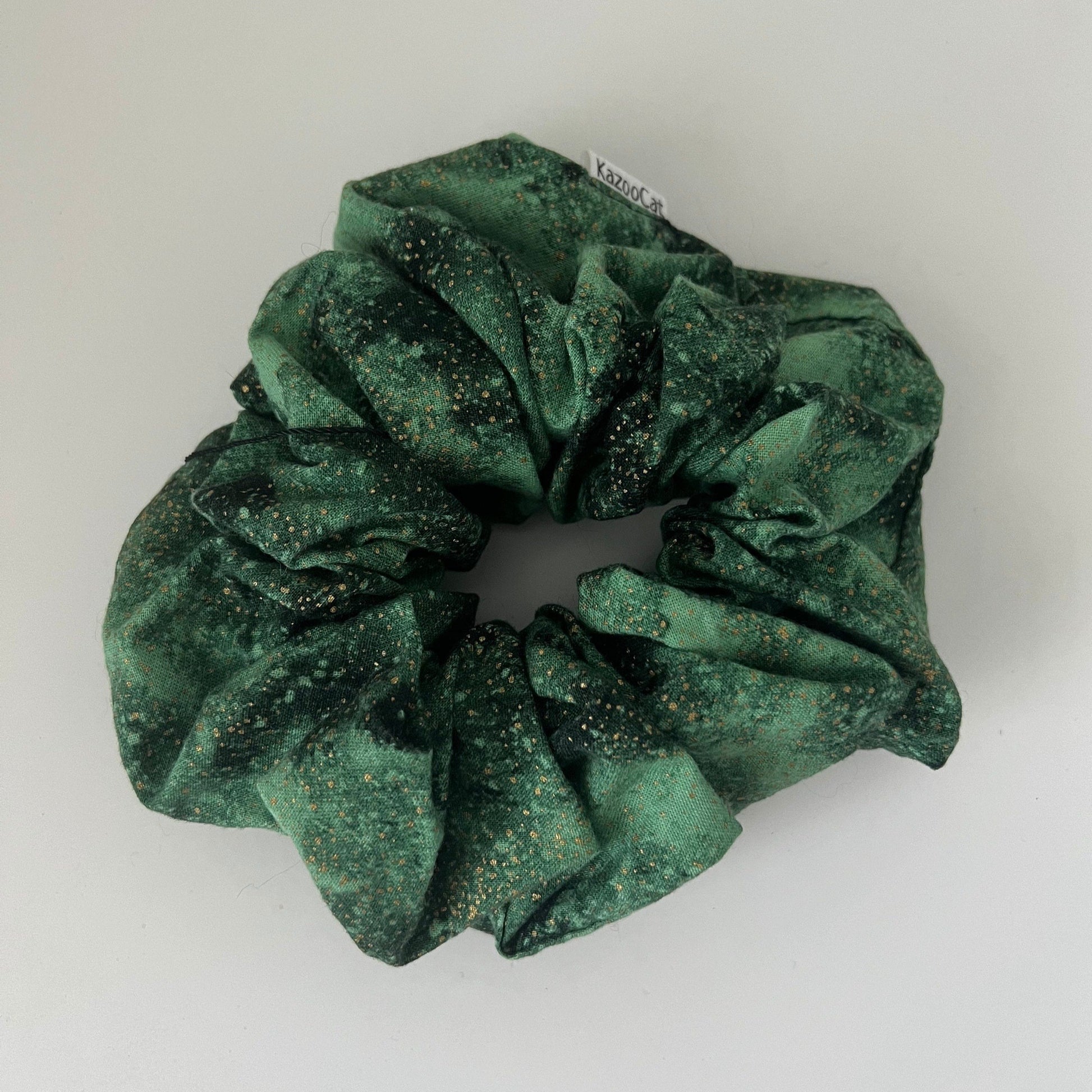Green with Speckled Gold Galaxy Scrunchie - Handmade Elastic Hair Tie