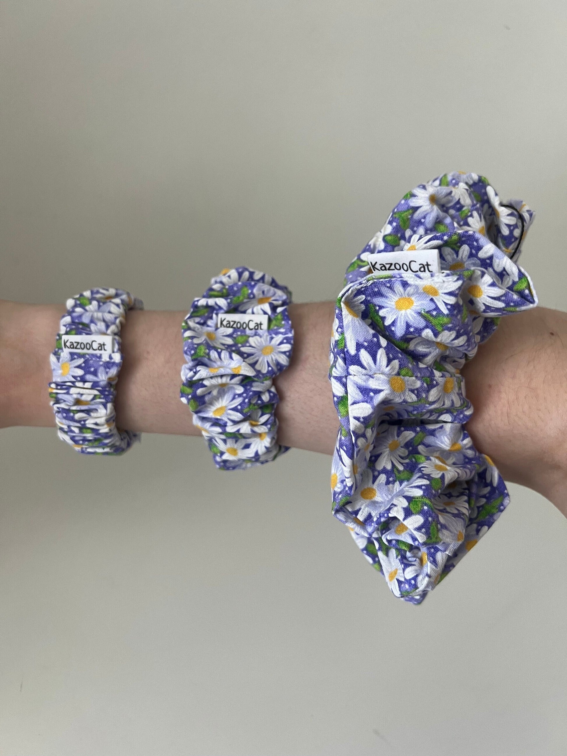 Floral Daisy Purple Scrunchie - Flower Series - Handmade Elastic Hair Tie