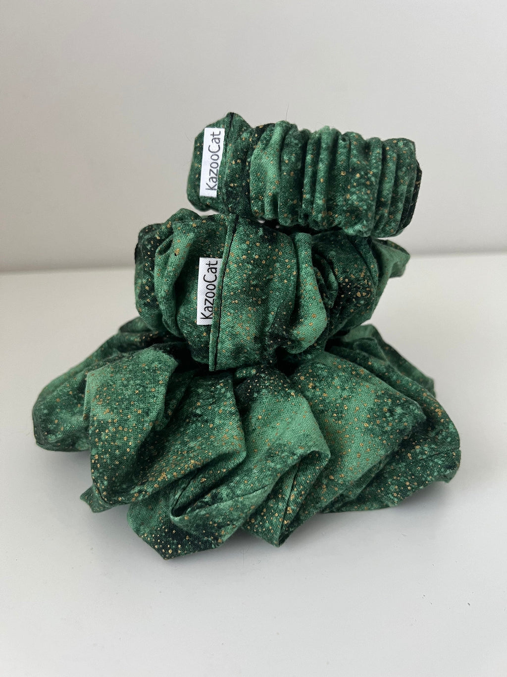 Green with Speckled Gold Galaxy Scrunchie - Handmade Elastic Hair Tie