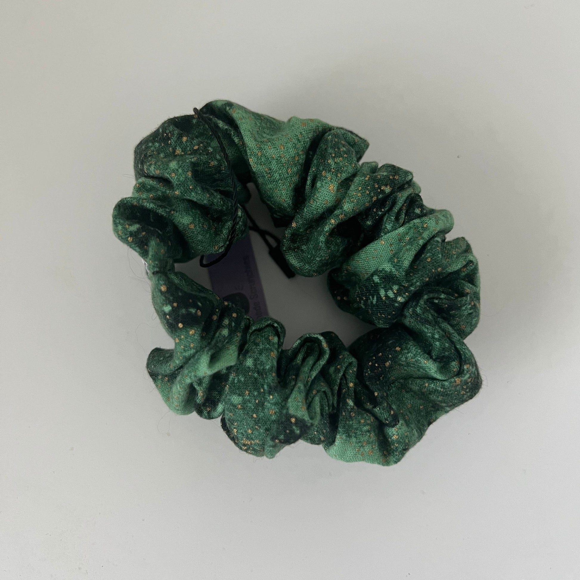 Green with Speckled Gold Galaxy Scrunchie - Handmade Elastic Hair Tie