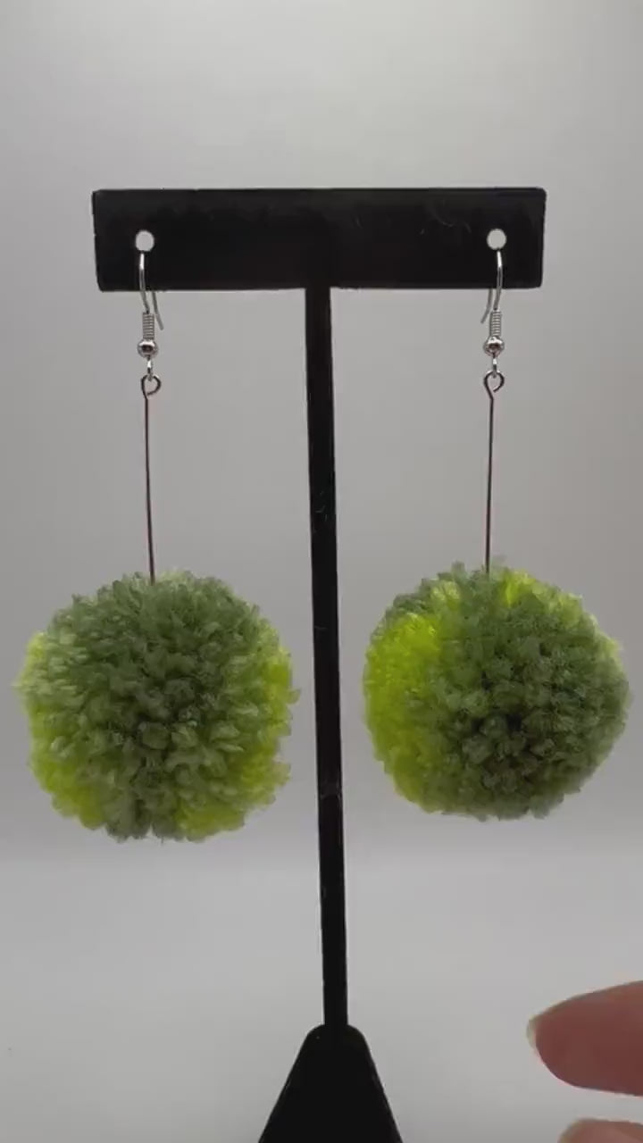 Green Ombre Pom Pom Earrings