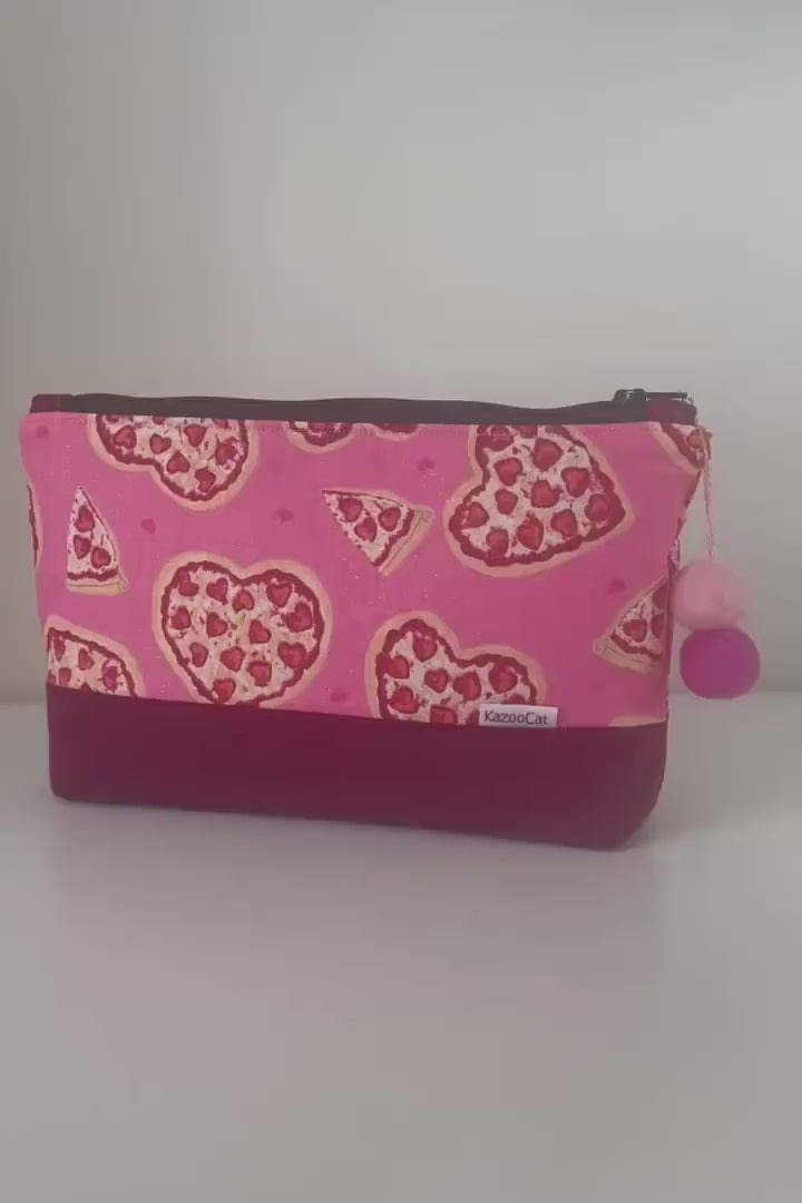 Pizza Heart Two-Tone Stand-Up Zipper Pouch - Multi-Purpose Travel & Storage Bag for Makeup, Toiletries, and Organization