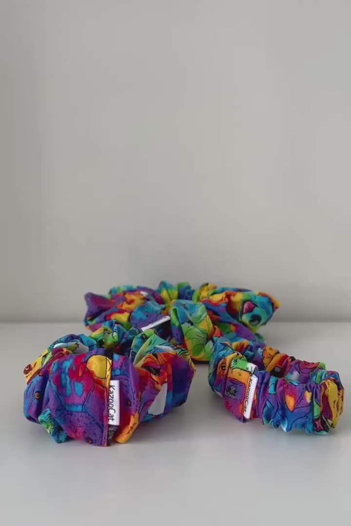 Tie Dye Rainbow Dogs Scrunchie - Colorful Hair Accessory