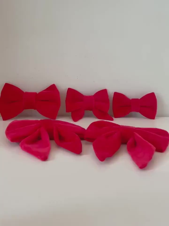 Red Velvet Bows - Handmade with Hair Clips or Elastic Straps for Neck Ties, can be attached to your pet's collar so you can match!