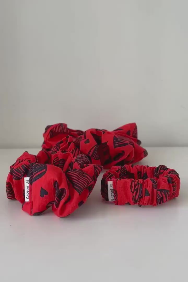 Scribble Heart Scrunchie - Red Valentine's Hair Accessory