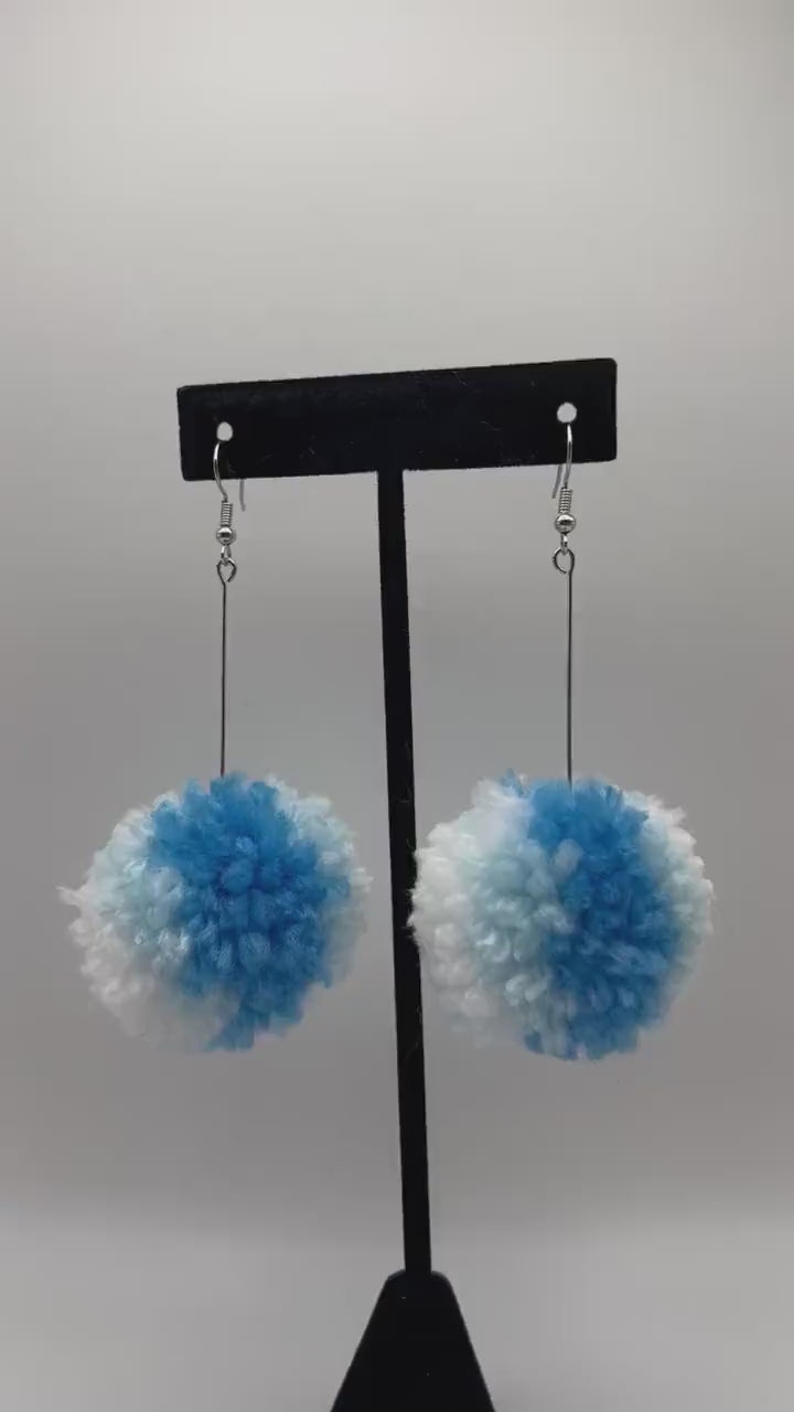 Light Blue Ombre Pom Pom Earrings