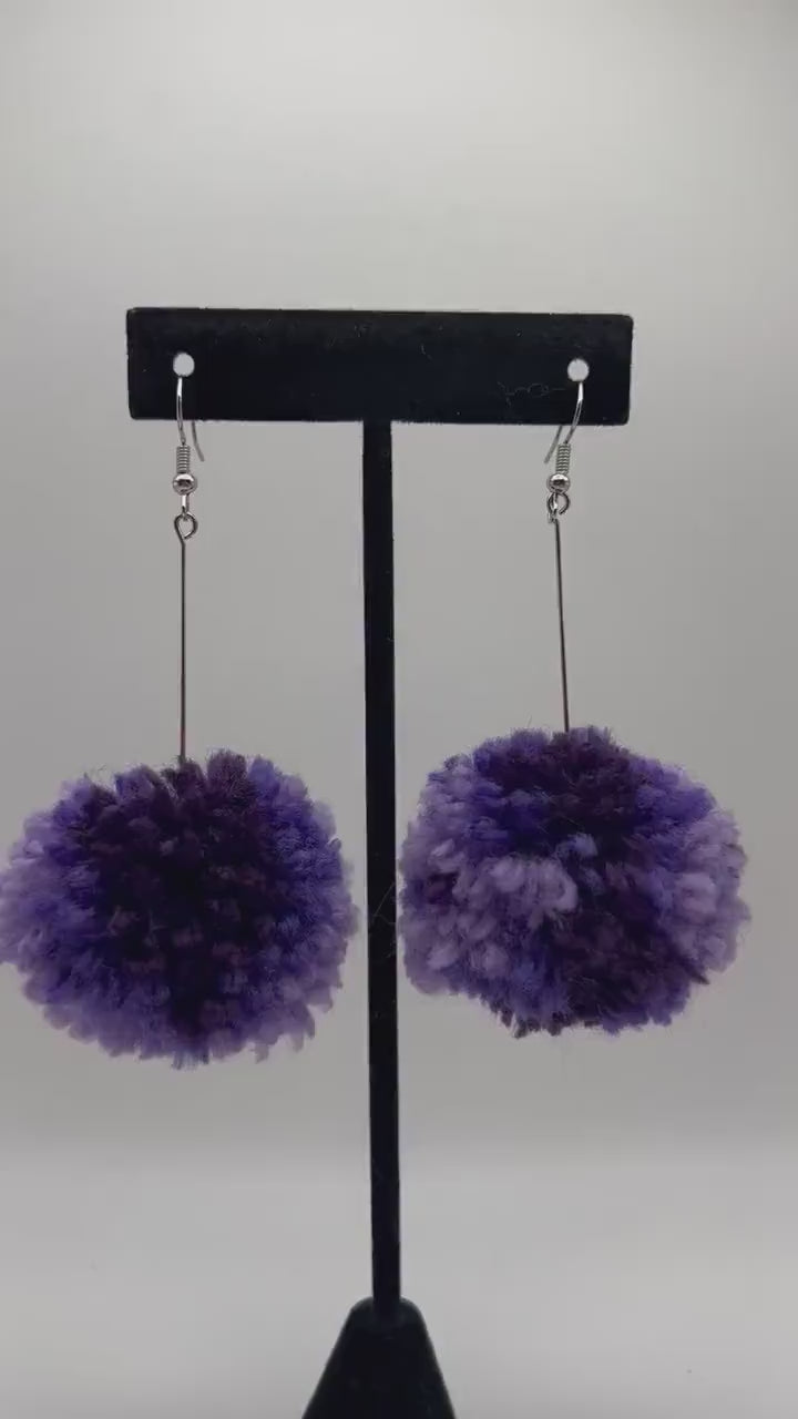 Purple Ombre Pom Pom Earrings