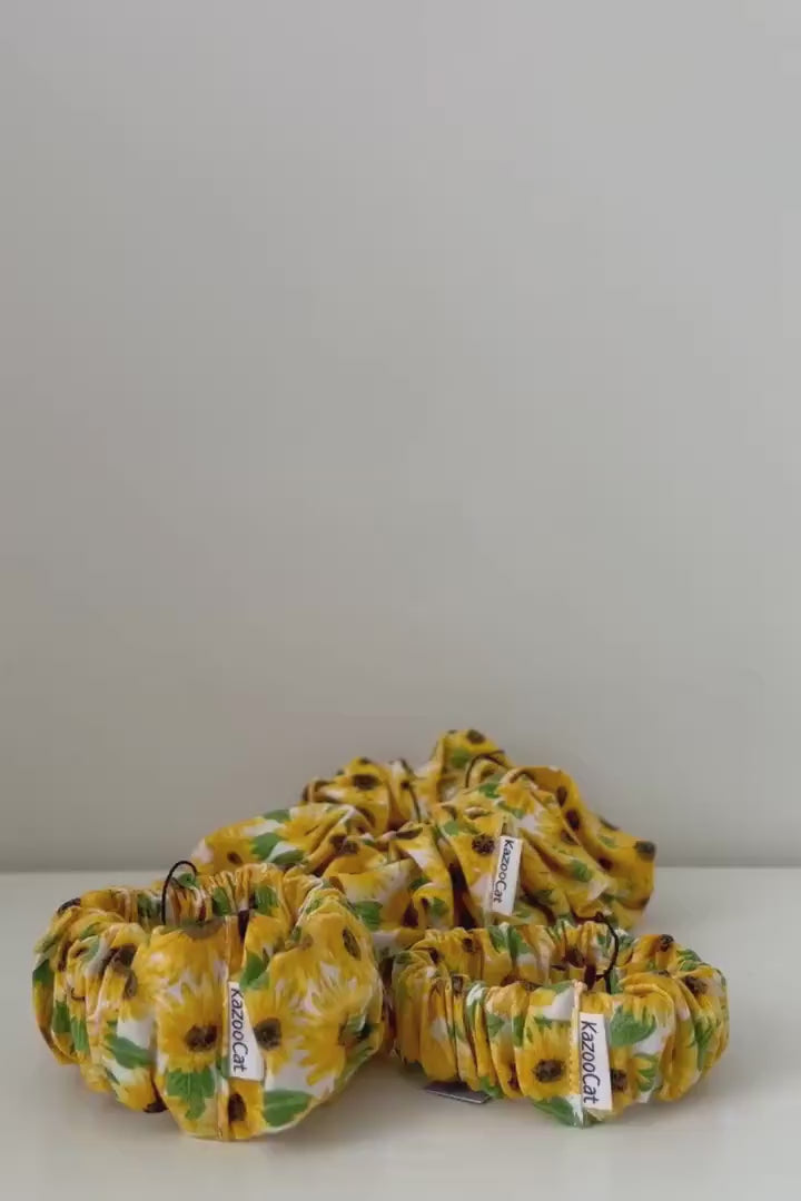 Floral Sunflower White Scrunchie - Flower Series - Handmade Elastic Hair Tie