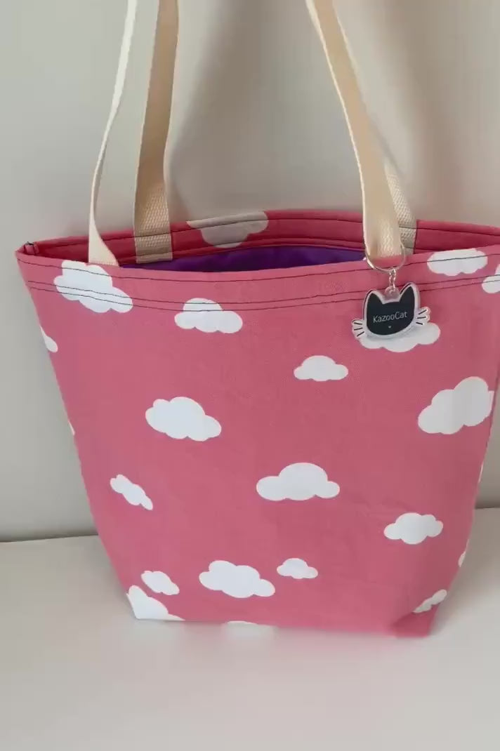 Handmade White Clouds in a Pink Sky Tote Bag | Eco-Friendly Reusable Bag | Versatile Everyday Tote